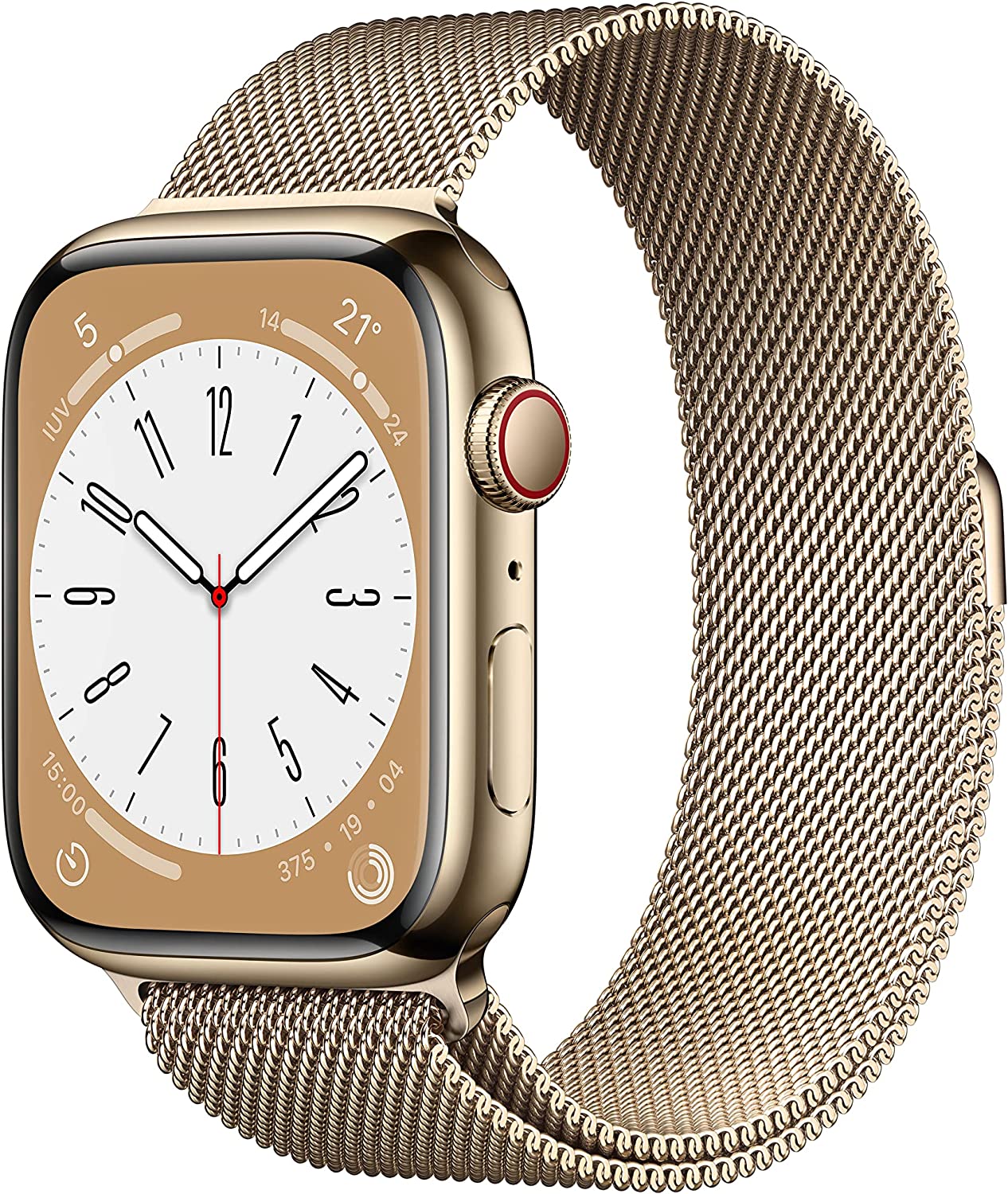 chollo Apple Watch Series 8 (GPS + Cellular, 45mm) Reloj Inteligente con Caja de Acero Inoxidable en Oro - Pulsera Milanese Loop en Oro.