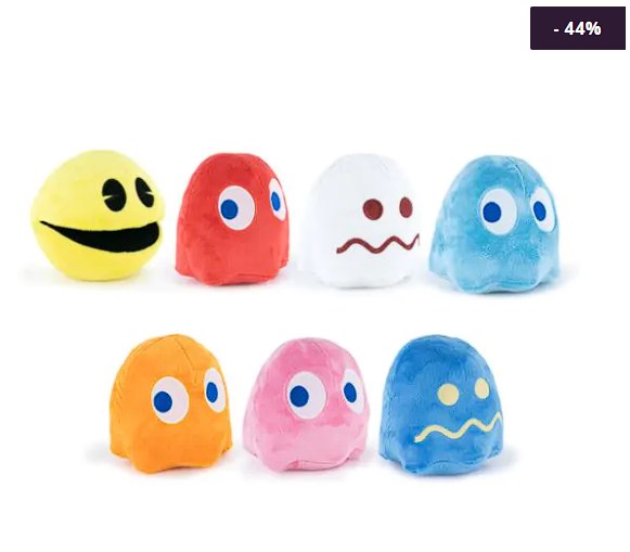 chollo Pac-Man - Pack Colección 7 Peluches de Pac-Man - 18cm - Licencia Oficial