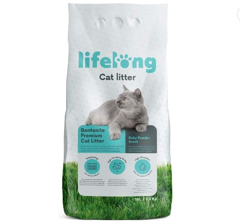 chollo Lifelong Arena de bentonita para gatos, Premium con perfume de talco, 7.5 kg+