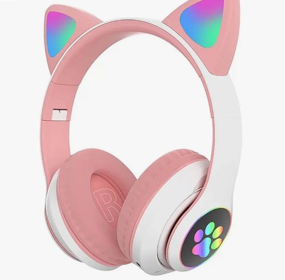 chollo Auriculares inalámbricos con orejas de gato y luz Flash, cascos con micrófono LED, estéreo, bonitos, para música, Bluetooth, para teléfono