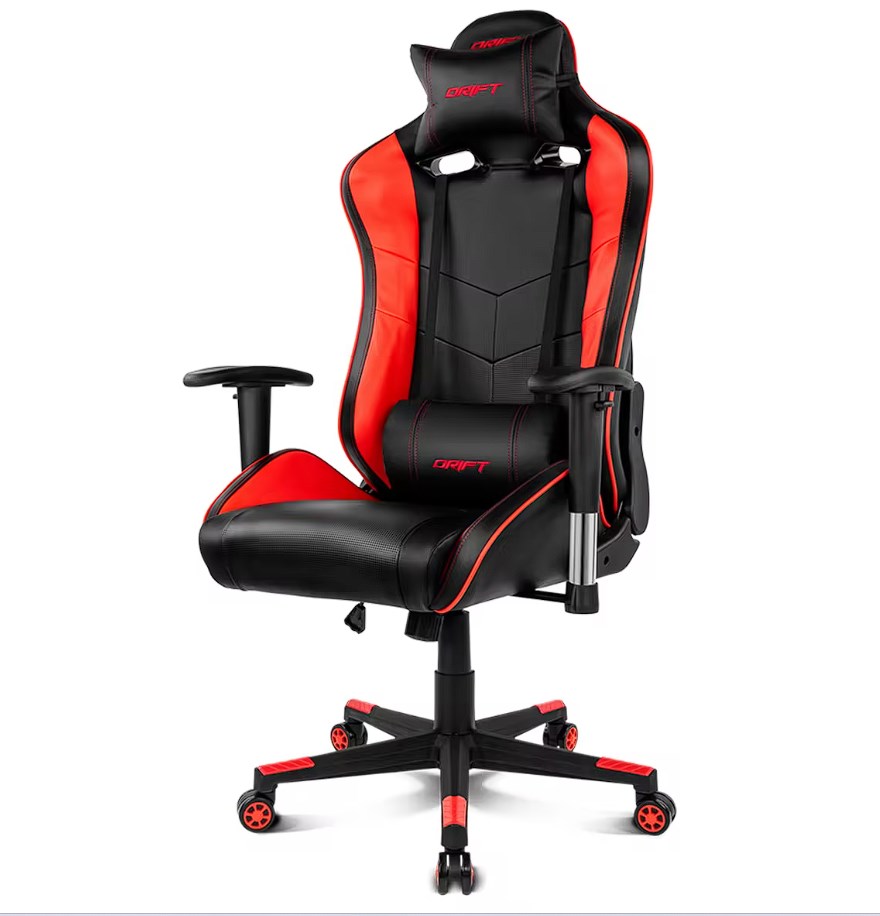 chollo DRIFT DR85BR - Silla Gaming Profesional, polipiel, reposabrazos 2D, piston clase 4, asiento basculable, altura regulable, respaldo reclinable, cojines lumbar y cervical, color negro/rojo