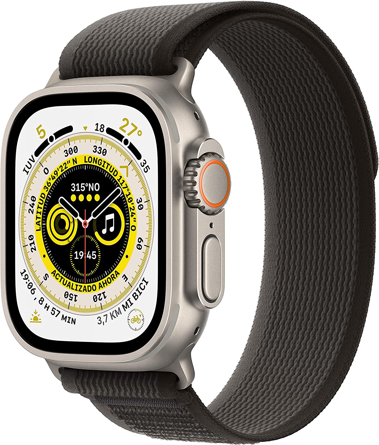 chollo Apple Watch Ultra (GPS + Cellular, 49mm) Reloj Inteligente con Caja de Titanio - Correa Loop Trail Negra/Gris - Talla M/L. Monitor de entreno, GPS de Alta precisión, autonomía Extraordinaria