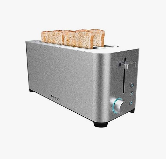 chollo Cecotec Tostadora YummyToast Extra Double - Doble Ranura Larga, Acabados en Acero Inoxidable, 4 Tostadas, 1400 W Potencia, 5 Niv