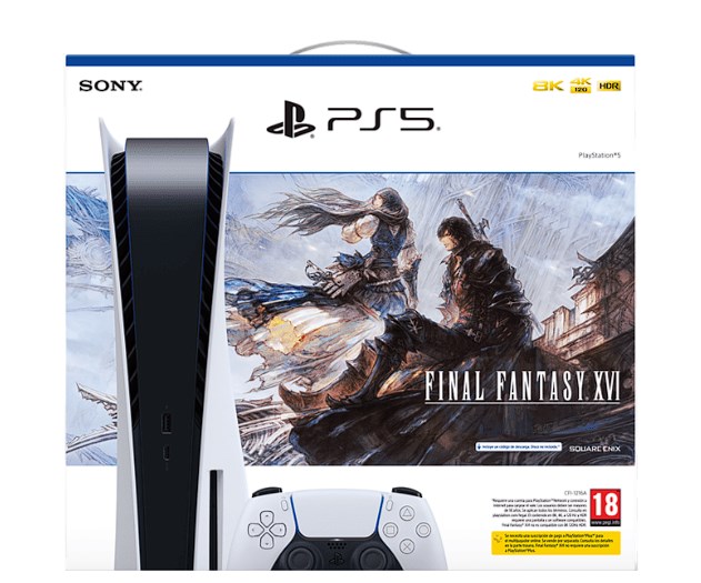 chollo Consola - Sony PS5 Stand, 825 GB, 4K UHD Blu ray, Blanco + Juego Final Fantasy XVI