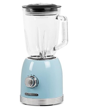 chollo Schneider Batidora de Vaso Vintage de Cristal, 800 W, 20.000 rpm, 6 cuchillas con función pica hielos (en Azul o Negro)