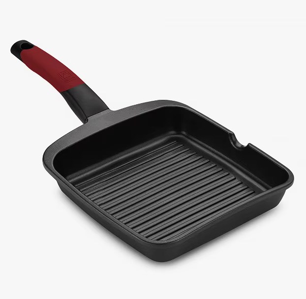 chollo Bra - Grill con Rayas Premiere, De 22 cm, Aluminio Fundido, Revestimiento Antiadherente, Mango Ergonómico Silicona, Apto Inducción