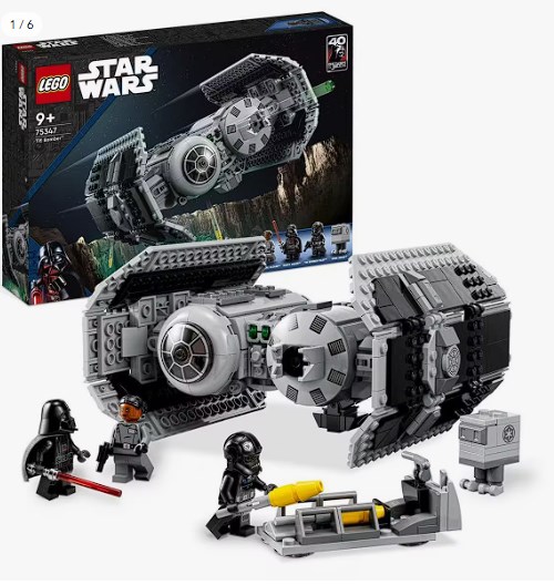 chollo LEGO 75347 Star Wars TM Bombardero TIE, Maqueta de Caza Estelar para Construir, Droide Gonk y Mini Figura de Darth Vader con Espada Láser de Juguete