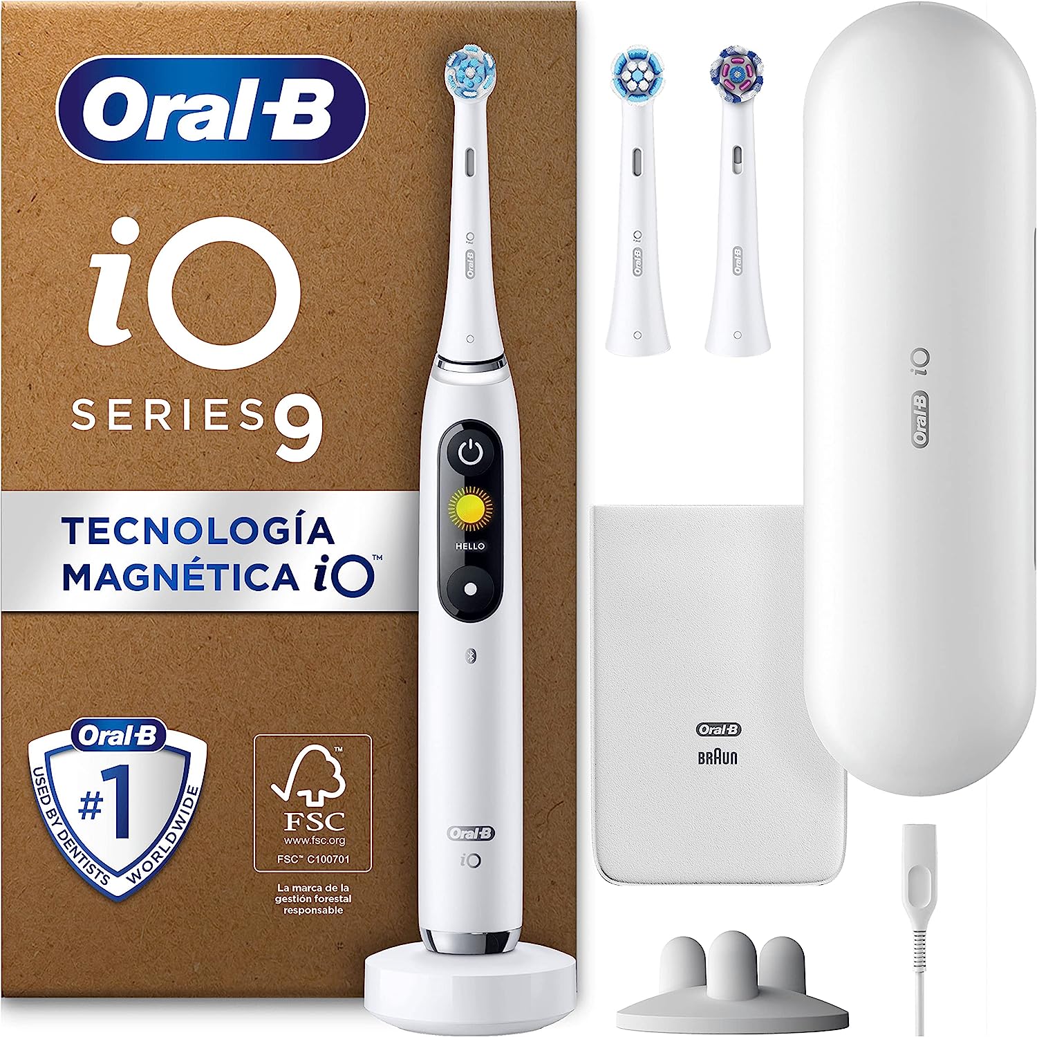 chollo Oral-B iO 9 Cepillo De Dientes Eléctrico Blanco, 3 Cabezales, 1 Estuche Cargador De Viaje, Diseñado Por Braun