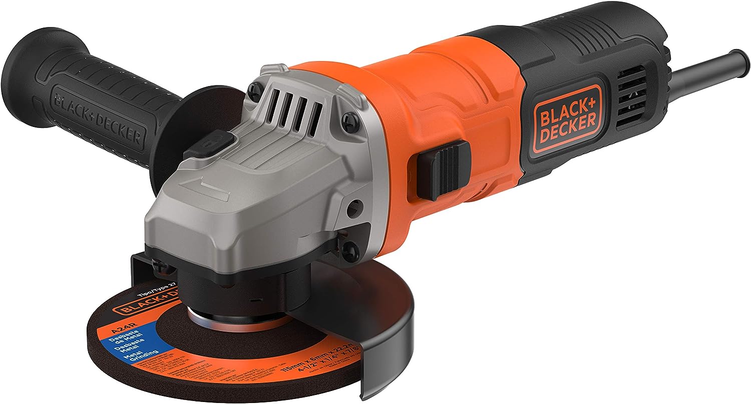 chollo BLACK+DECKER BEG010-QS - Amoladora 115 mm, 710 W, 12.000 RPM, Mango ajustable 2 posiciones, Diámetro compacto, Negro/Naranja