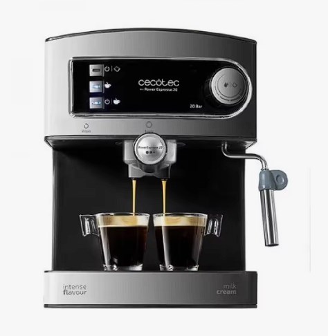 chollo Cecotec Power Espresso 20 - Cafetera Express Manual, 850W, Presión 20 Bares, Depósito de 1,5L, Brazo Doble Salida, Vaporizador