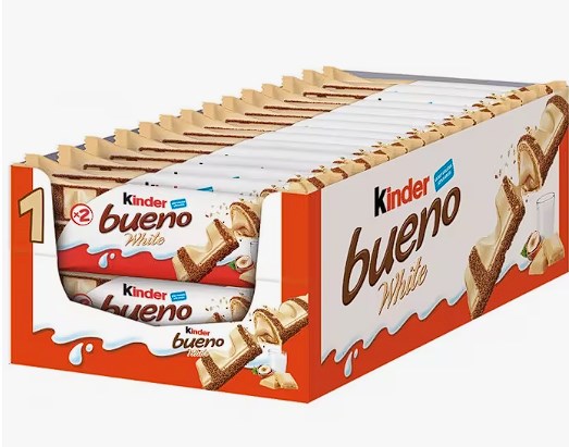 chollo Kinder Bueno Blanco - Caja de 30 unidades con 2 barritas cada unidad - Barritas de chocolate blanco y barquillo 