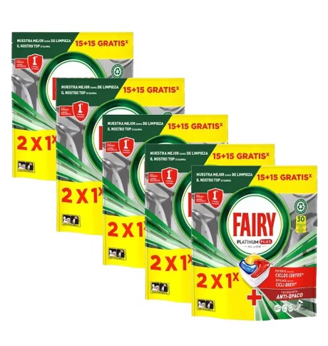 chollo Fairy Platinum Plus All in One 150 Pastillas Lavavajillas, Pack Ahorro 2x1, en total 150 Capsulas, Limpieza Profunda y Extra Brillo, Fragancia Limon