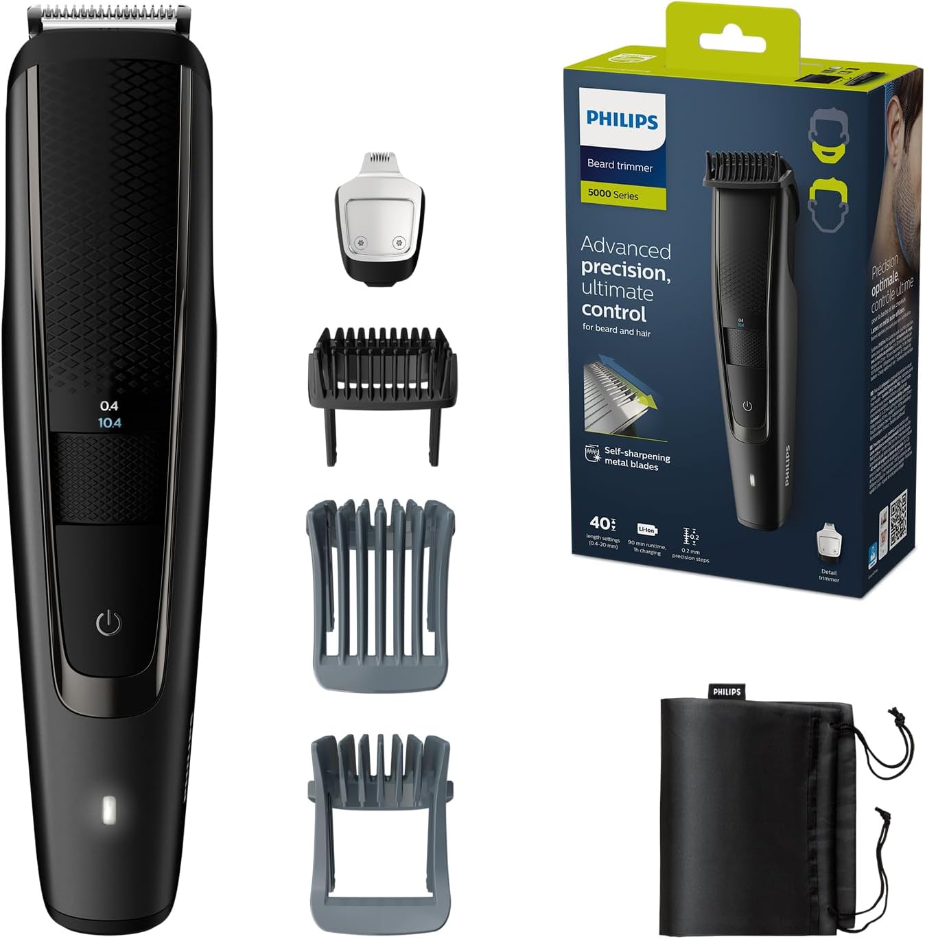 chollo Philips Recortadora de Barba Serie 5000 Para Hombres con peines-guía, sistema Lift & Trim Pro, 40 posiciones de longitud, 90 minutos de uso sin cable y 1 hora de carga, BT5515/75, Negro