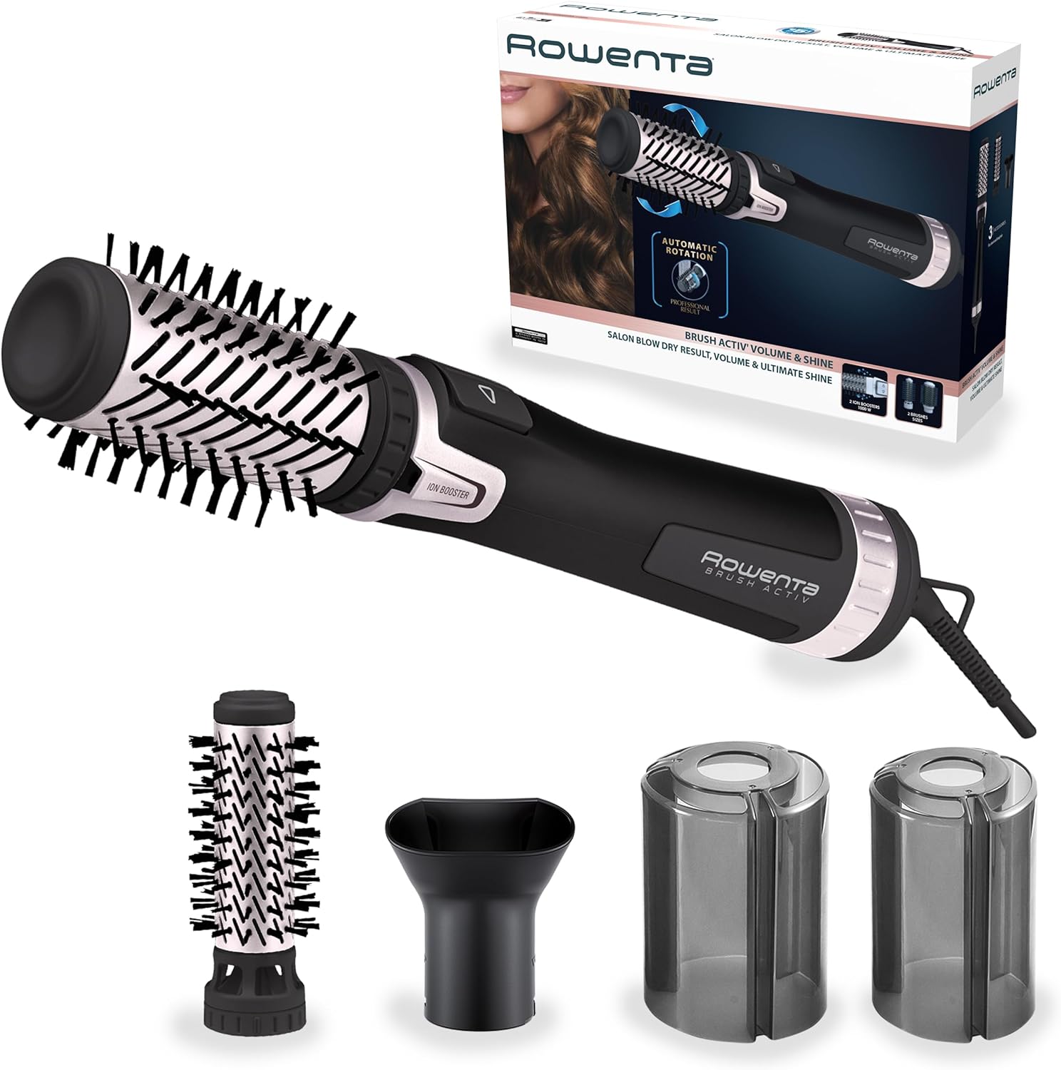 chollo Rowenta Brush Activ Dry & Style–Cepillo de aire de 1000 W de potencia,seca y moldea,3 ajustes velocidad/temperatura,boquilla de presecado,golpe aire frío,varios accesorios, cabello con volumen