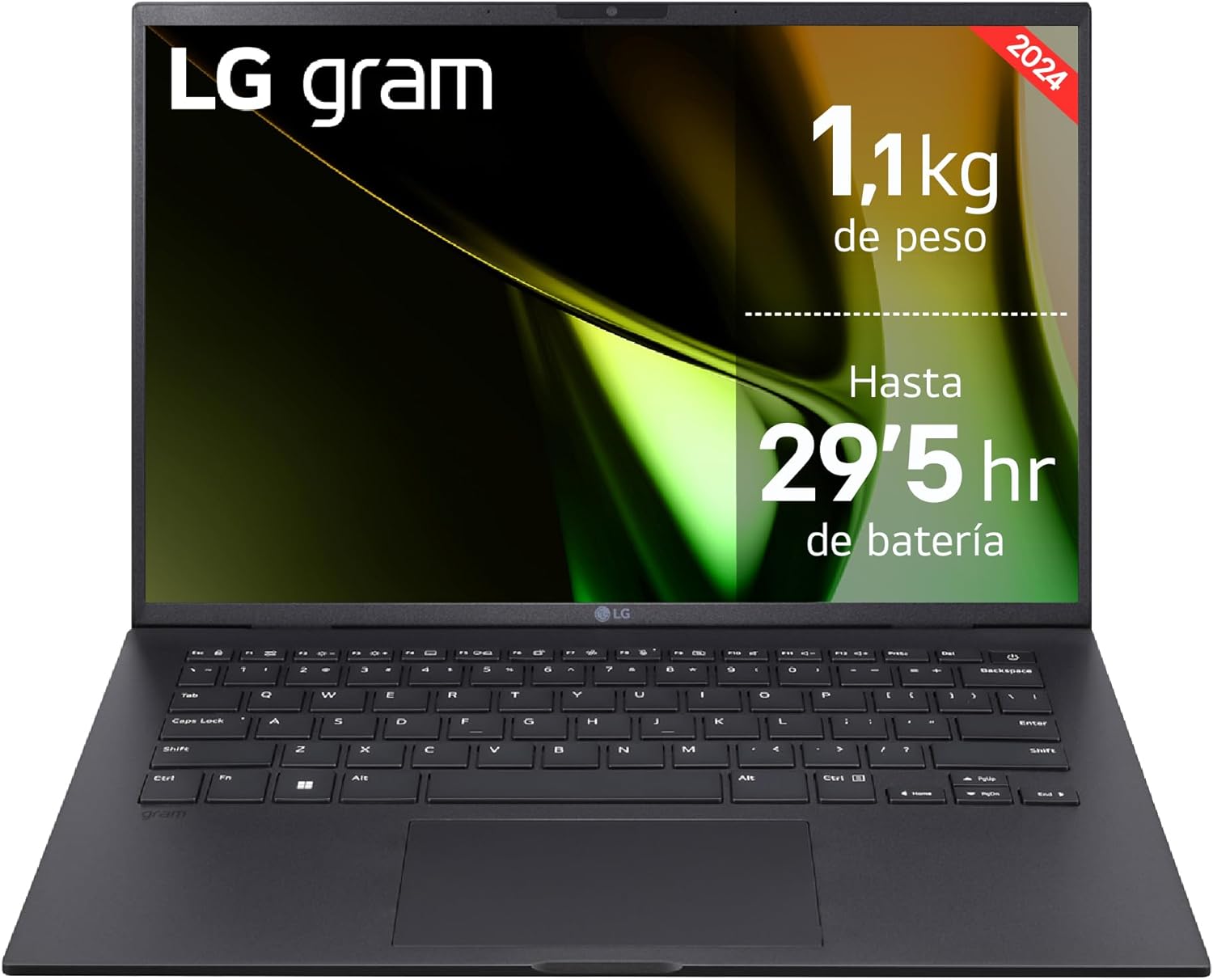 chollo LG Gram 14ZD90S-G.AX75B - Portátil Ultraligero de 35.5 cm (14'') 1920x1200, Panel IPS Antirreflejo, Intel® Core™ Ultra 7, 16 GB RAM, 512GB SSD, 1,120 g, Batería hasta 29.5 h, FreeOS, Negro Obsidiana