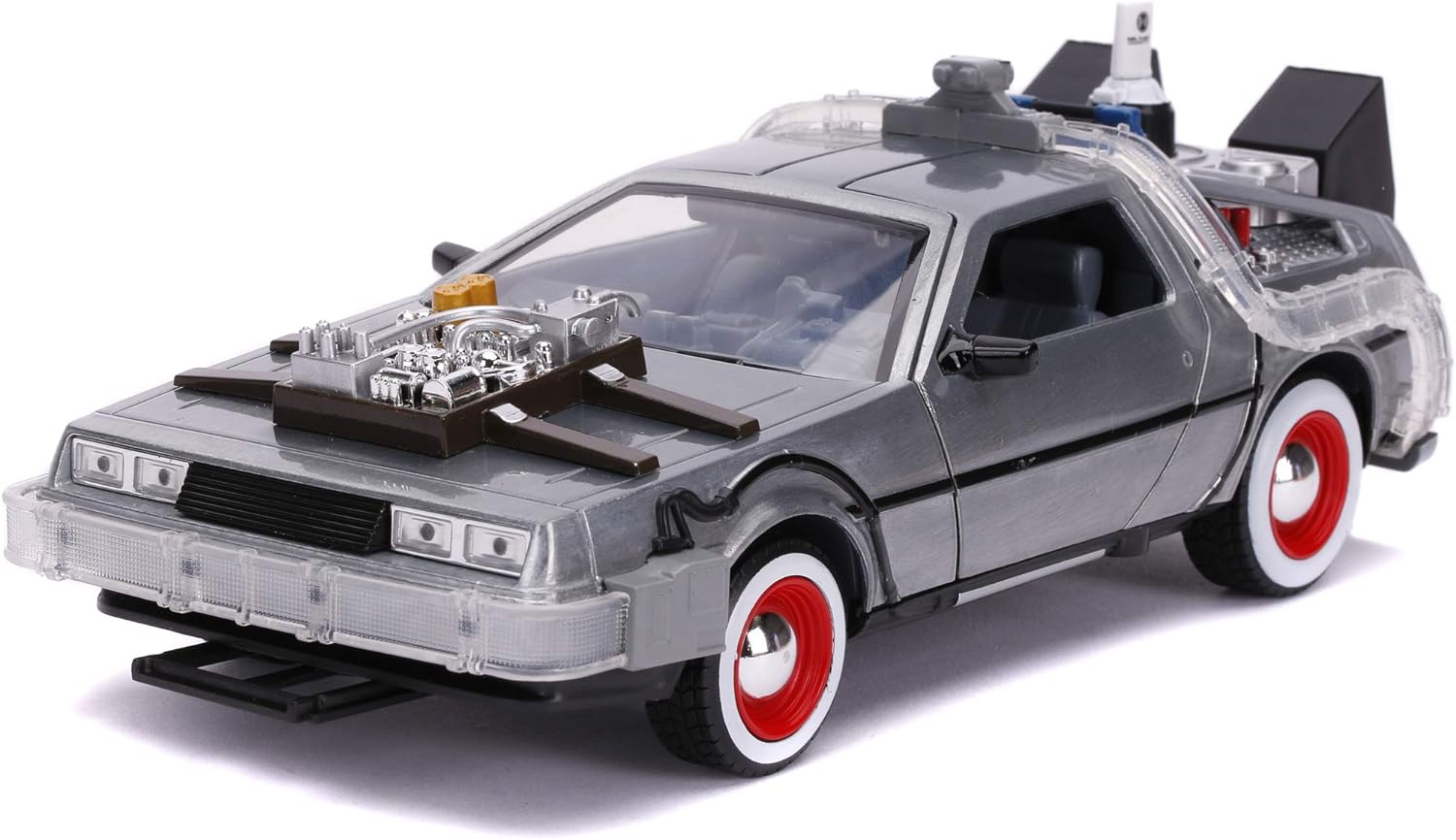 chollo Jada - Regreso al futuro Coche DeLorean escala 1:24, carrocería metálica fundida a presión, apertura de puertas, luces, licencia 100% oficial 