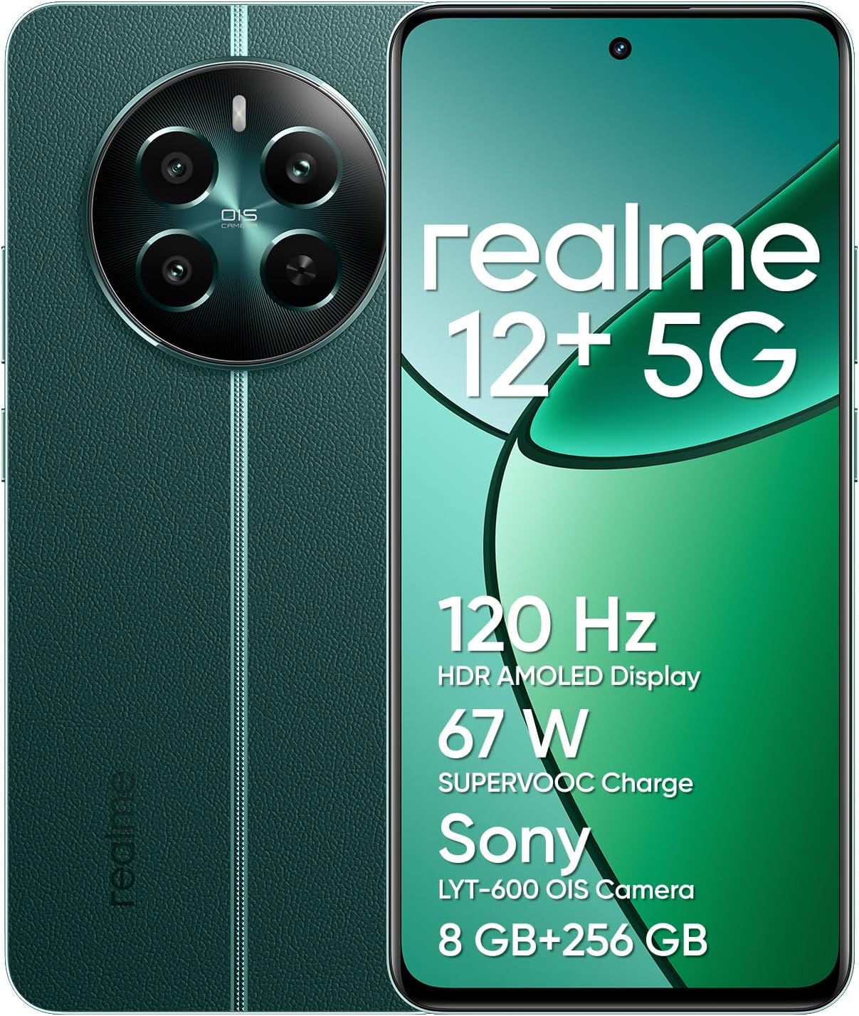 chollo realme 12+ Teléfono Móvil 5G, 8+256GB, Cámara para Retratos Sony LYT-600 OIS, Pantalla AMOLED ultrafluida de 120 Hz, Conjunto de Chips Dimensity 7050 5G, 5000 mAh, NFC, Verde