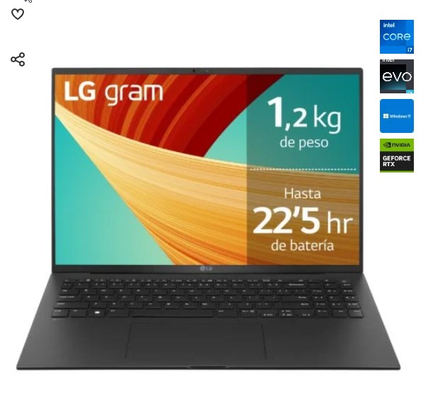 chollo LG Gram 16Z90R-E.AD75B Intel Evo Core i7-1360P/32GB/512GB SSD/RTX 3050/16''