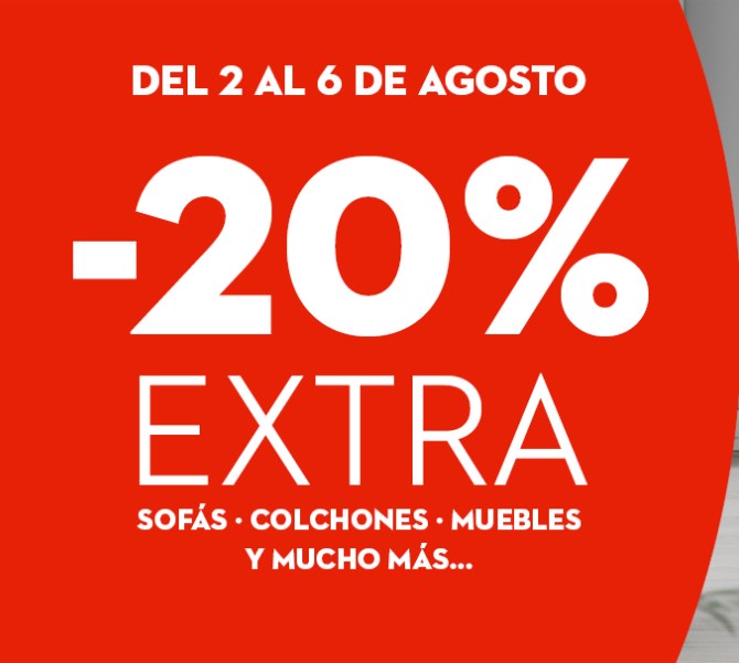 chollo 20% Extra en Artículos Rebajados (Sofás, Colchones, Muebles...)