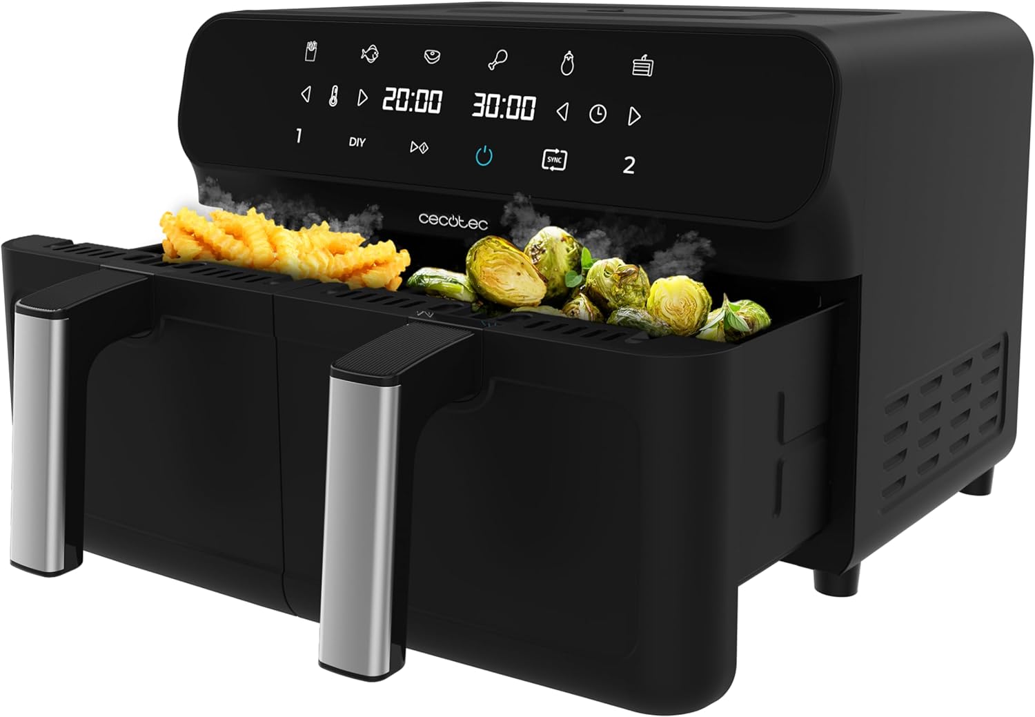 chollo Cecotec Air Fryer Cecofry Advance 9000. 2800W, 2 Cubetas de 4,5L, Temperatura Dual, Temperatura Regulable de 80-200 ºC, 7 Programas, Panel Táctil Multifunción