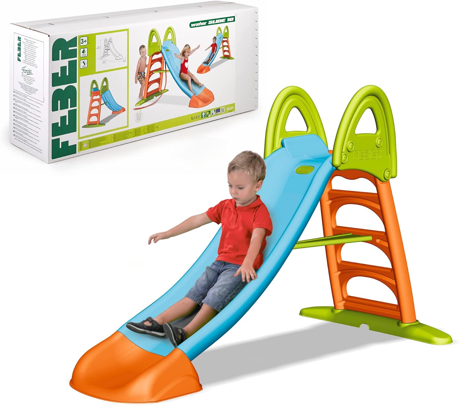 chollo Tobogán Slide 10 con Agua Feber, escaleras antideslizantes, multicolor, de gran resistencia y fácil montaje, para niños entre 3 y 8 años,