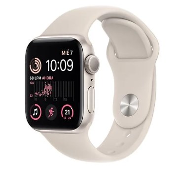 chollo APPLE Watch SE (2022), GPS, 40 mm, Caja de aluminio, Vidrio delantero Ion-X, Correa deportiva blanco estrella