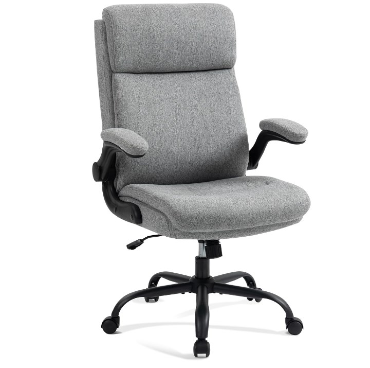 chollo CASTLOVE Silla de Escritorio Ergonómica, Reposabrazos, Plegable, Giratoria, con Ruedas - 150 kg - cómoda para Oficina, Hogar, Estudio, Tela Gris