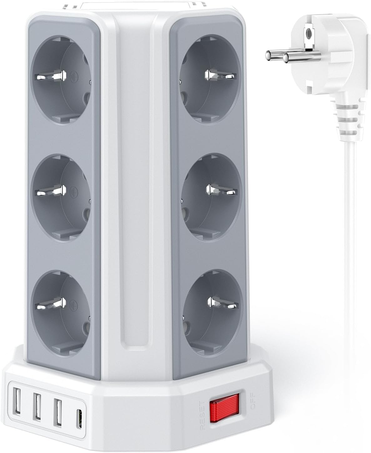 chollo Torre Regletas Enchufes con Cable 5M, Regleta USB 12 Tomas de AC Corrientes y 4 USB, 4000W/16A, Regreltas Vertical con Interruptor para Mesa