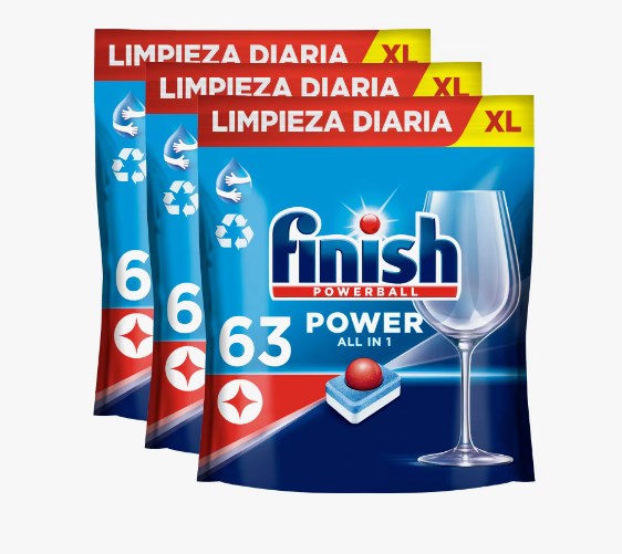 chollo Finish Poweball Power All in 1 Pastillas para lavavajillas Regular 189 Pastillas, Limpieza y Brillo Diario