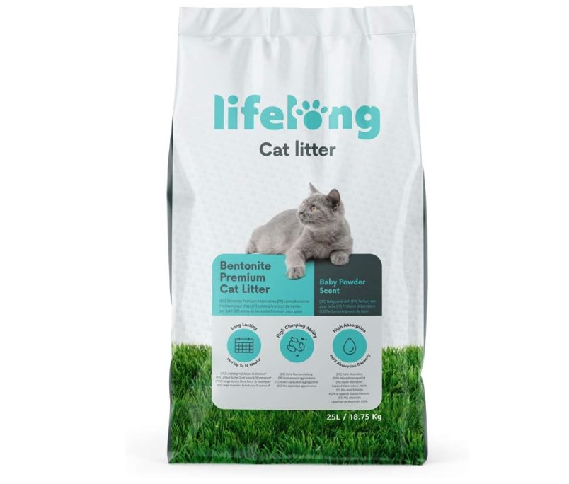 chollo Lifelong Arena para gatos de bentonina de 25Kg - Premium con perfume de talco