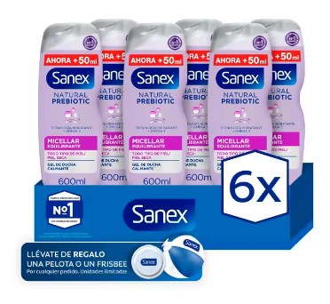 chollo Gel de ducha Sanex BiomeProtect Micellar sin jabón 600ml. Pack de 6 unidades