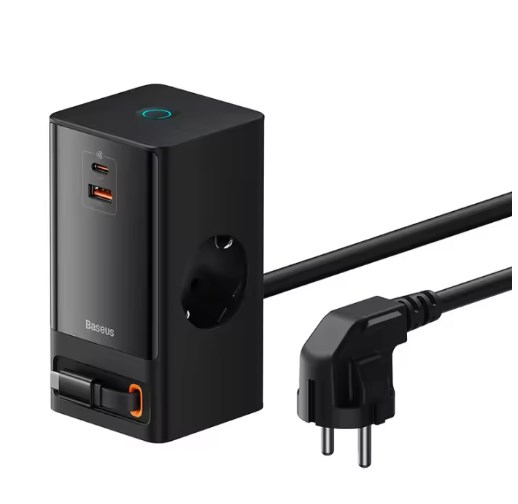 chollo Baseus cargador de escritorio Digital de 65W, regleta de alimentación, cable USB C retráctil