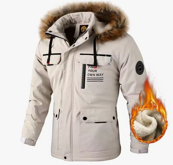 chollo Parka para hombre con capucha y cuello de piel a prueba de viento (Varios Colores)