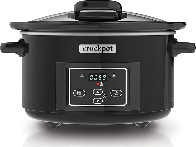 chollo Crockpot Olla de cocción Lenta Digital | Para preparar todo tipo de recetas | 4,7 L | Acero Inoxidable, Negro