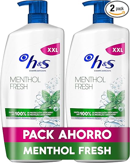 chollo H&S Menthol Fresh Champú Anticaspa 2x1000ml con Dispensador, para Uso Diario.