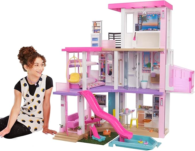 chollo Barbie Casa de Muñecas Dreamhouse - con Piscina, Tobogán y Ascensor - Luces y Sonido - 75+ Piezas - 104 x 109 cm - Regalo para Niños de 3-7 Años, GRG93