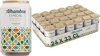 chollo Alhambra Especial, Pack 24 Latas x 33 cl, Cerveza Especial de Fermentación Lenta, 5.4% Volumen Alcohol