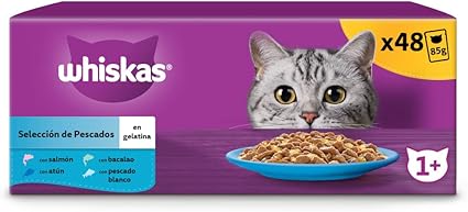 chollo Whiskas Comida Húmeda para Gatos Adultos Selección Pescados en Gelatina (Multipack 4x12x85g)