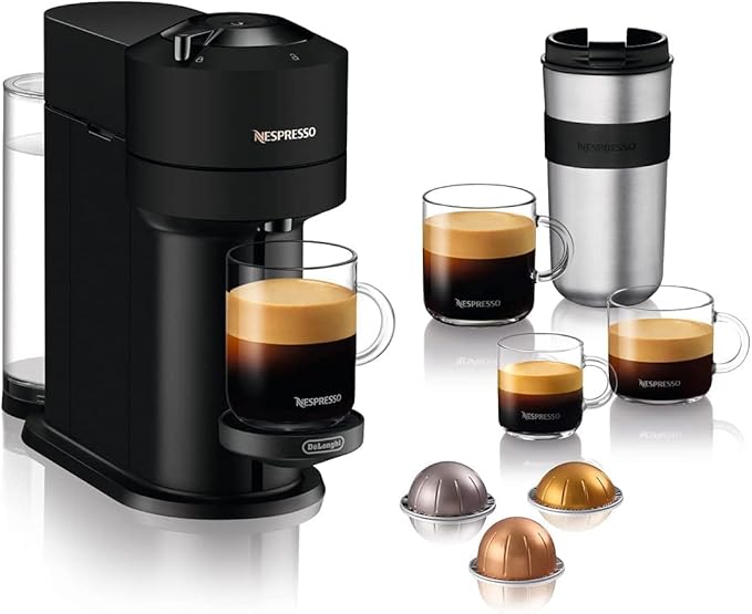 chollo De'Longhi Nespresso Vertuo Next Máquina de Café y Espresso con WIFI y Bluetooth Integrados, Cafetera Automática de Cápsulas con Sistema de Preparación con un Solo Toque, ENV120.BM, Negro Mate