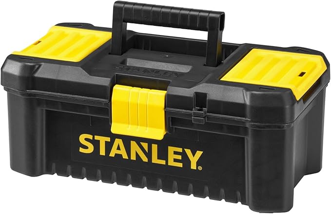 chollo STANLEY Caja de herramientas de plástico con cierre de plástico, 32 x 18,8 x 13,2 cm, asa ergonómica, organizadores en la tapa, bandeja interior extraíble, orificio para candado, STST1-75514