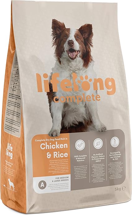 chollo Lifelong - Alimento seco completo para perros adultos rico en pollo y arroz, 5 kg (Paquete de 1)