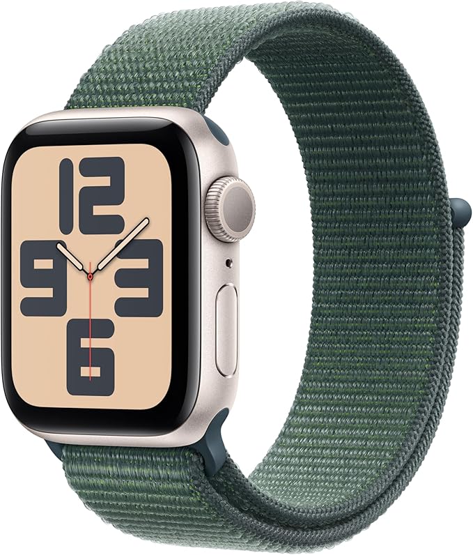 chollo Apple Watch SE de 2.ª generación GPS Smartwatch con Caja de Aluminio en Blanco Estrella de 40 mm y Correa Loop Deportiva Verde Lago. Monitores de entreno y sueño y Neutro en Carbono