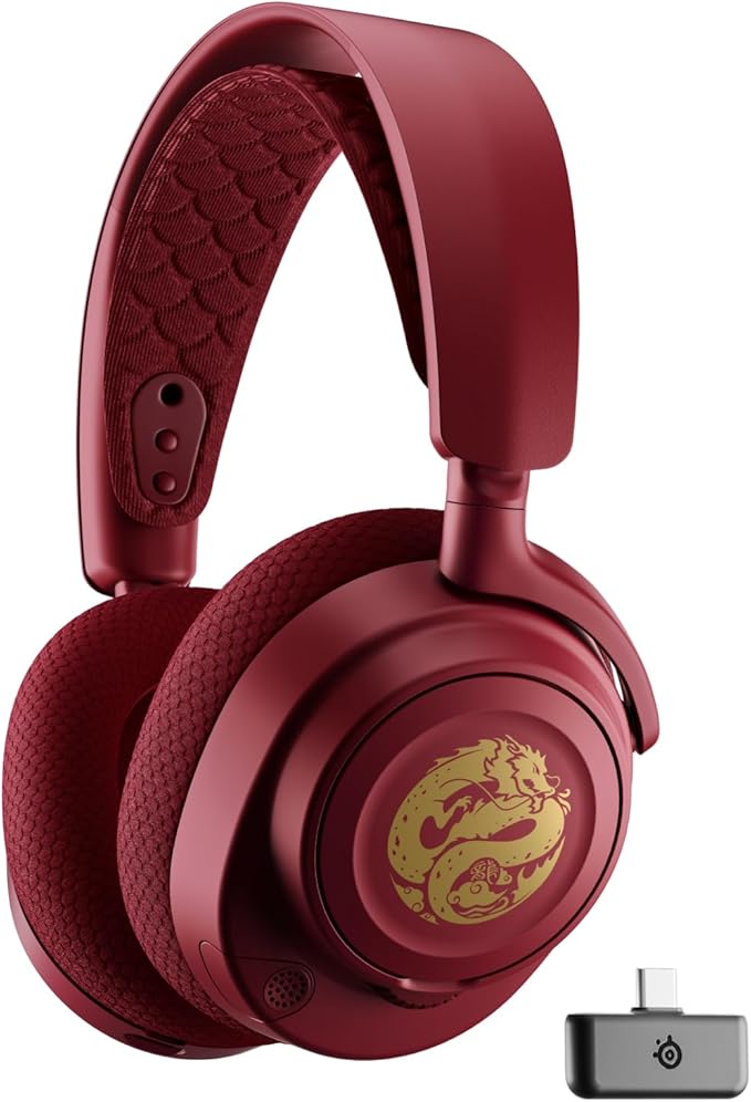 chollo Auriculares Gaming multiplataforma SteelSeries Arctis Nova 7 Wireless - Dragon Edition - 2 Sets de Placas Inalámbrico Dual 2,4 GHz y Bluetooth - 38h por Carga rápida - PC, PS, Mac, móvil, Switch