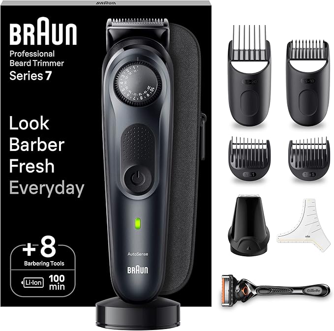 chollo Braun Recortadora de Barba Series 7, Máquina Cortar Pelo, Cortapelos Hombre con ProBlade, 40 Ajustes de longitud, Base de Carga, Funda de viaje y 100 Min Autonomía