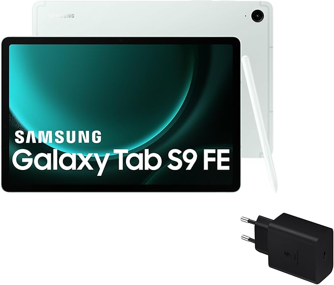 chollo Samsung Galaxy Tab S9 FE - Tablet + Cargador, 128 GB, Wifi, S Pen incluido, Batería de Larga Duración, Clasificación IP 68, Verde Menta (Versión Española)