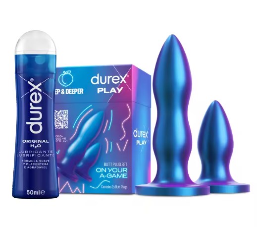 chollo Durex Set de Plugs Anales DEEP & DEEPER + Lubricante Original H2O 50 ml, Juguete Sexual, Resistente al Agua, Set 2 Tamaños