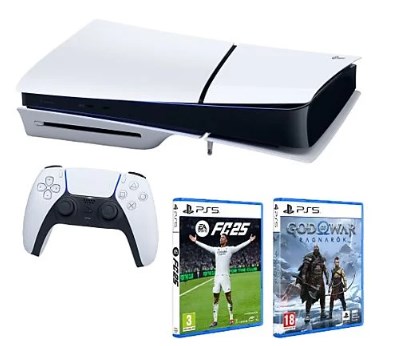 chollo Consola - Sony PlayStation 5 Slim Standard, 1 TB SSD, 1 mando + Juego EA Sports FC25 + Juego God Of War: Ragnarok