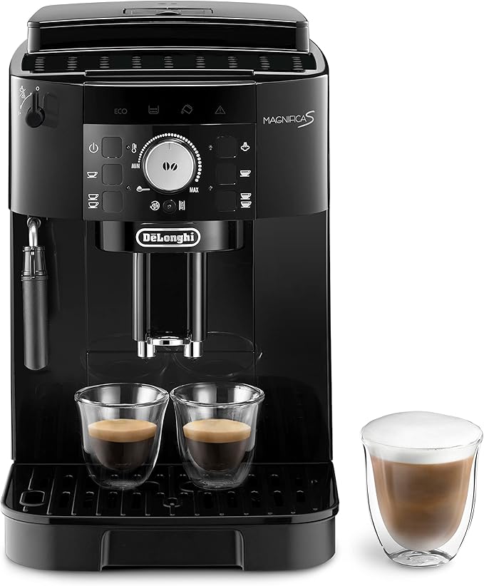 chollo De Longhi Magnifica S ECAM11.112.B, Cafetera Superautomática con Boquilla para Leche, Cafetera Espresso del Grano a la Taza con 2 Recetas One-Touch, Panel de Control Soft-Touch, 1450W, Negro