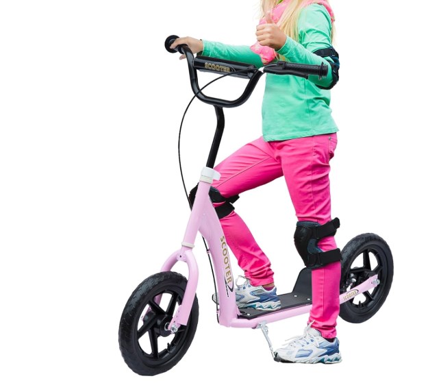 chollo HOMCOM Patinete para Niños de 5-12 Años Scooter de 2 Ruedas Grandes con Freno y Manillar Ajustable en Altura Carga Máx. 50 kg 120x52x80-88 cm (Varios Colores)