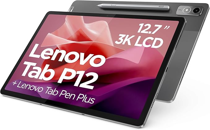 chollo Lenovo Tab P12 - Tablet de 12.7'' 3K (MediaTek Dimensity 7050, 8 GB de RAM, 128 GB ampliables hasta 1 TB, 4 Altavoces, WiFi 6 + Bluetooth 5.1, Android 13) Tab Pen Plus - Gris